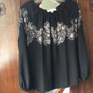 LOFT XS raglan sleeve blouse with blush floral